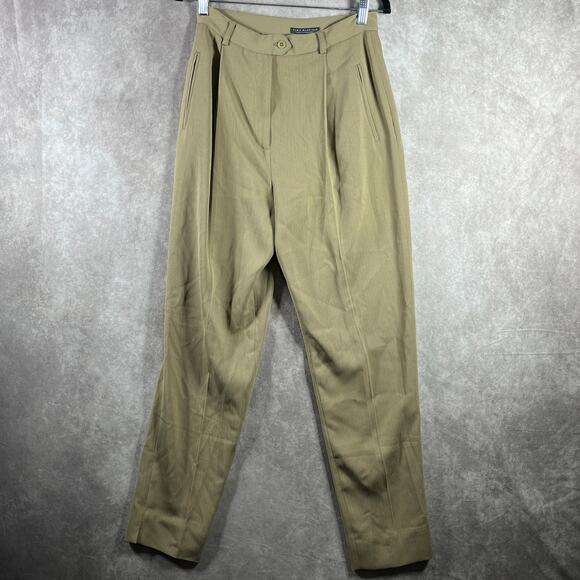 Alex Garfield Sydney Trousers Dress Pants Women 6 Beige Tapered Pleated Textured - Picture 1 of 10